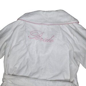BRIDE robe Rosegate White Terry Cloth  With Pink Trim & Embroidery sz L wedding